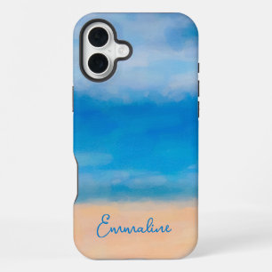 ミニマリストのビーチシーンの絵 iPhone 16 PLUSケース