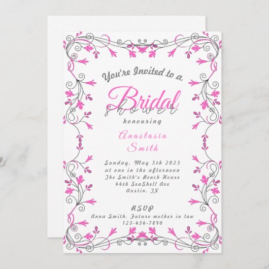 ミニマリストのピンクとグレーのブライダルシャワーの招待 セーブザデート (正面/裏面)