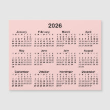 ミニマリストのピンクとブラックの2026年マグネットカレンダー