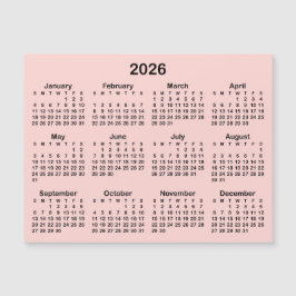 ミニマリストのピンクとブラックの2026年マグネットカレンダー