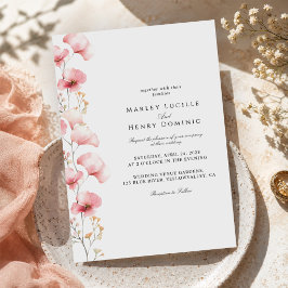 ミニマリストのピンクの花 春の結婚式 招待状