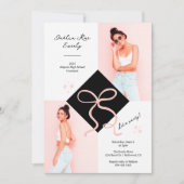 ミニマリストのピンクキャップとボウの卒業写真 招待状 (正面)