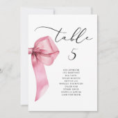 ミニマリストのピンクボウテーブル座席チャートカード 招待状 (正面)