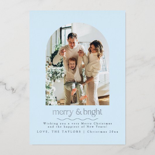 ミニマリストのフォイル写真家族クリスマスカード 箔シーズンカード (正面)