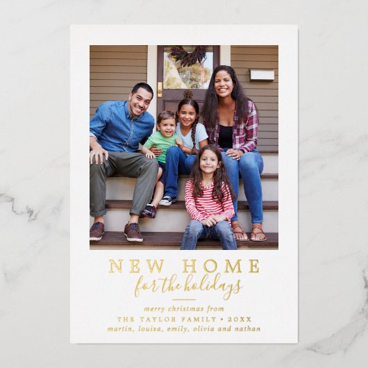 ミニマリストのフォイル新しい家のための休日の写真 箔シーズンカード (正面)