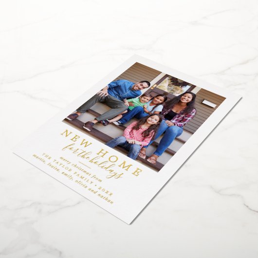 ミニマリストのフォイル新しい家のための休日の写真 箔シーズンカード (回転した状態)