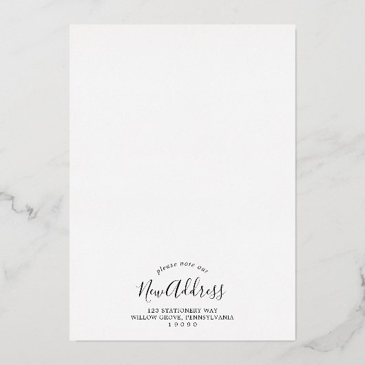 ミニマリストのフォイル新しい家のための休日の写真 箔シーズンカード (裏面)