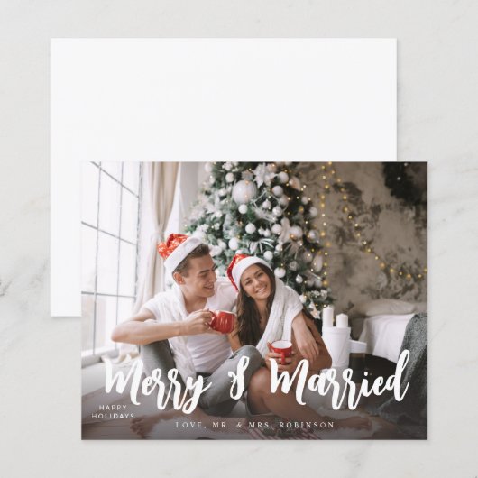 ミニマリストのフォト クリスマス+結婚 報告 はがき Budget (正面/裏面)