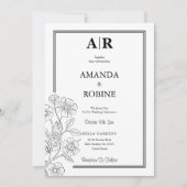 ミニマリストのフラワーウェディング招待状 招待状 (正面)