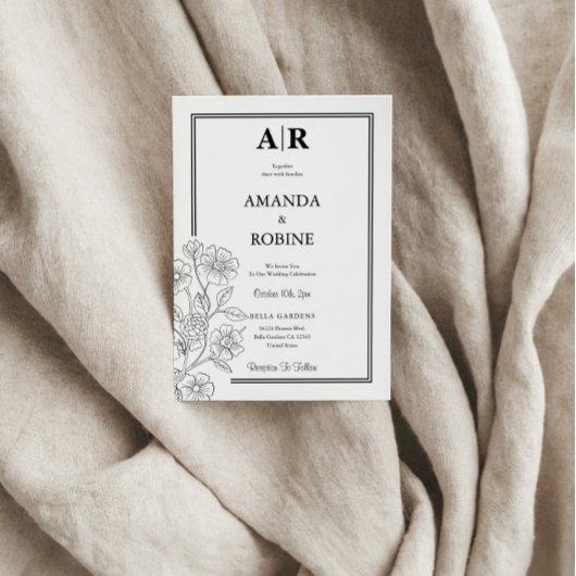 ミニマリストのフラワーウェディング招待状 招待状