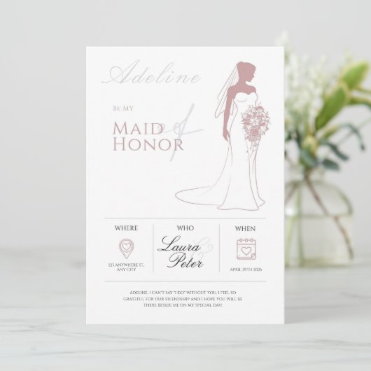 ミニマリストのブライドメイド提案カード 招待状 (スタンド正面)