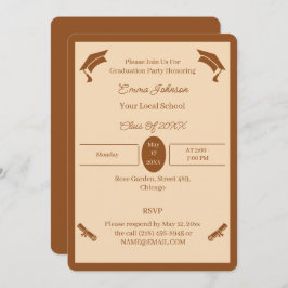 ミニマリストのブラウンとベージュカスタムの卒業 招待状