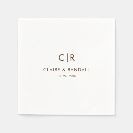 ミニマリストのブラウンと白結婚のナプキン スタンダードカクテルナプキン (正面)