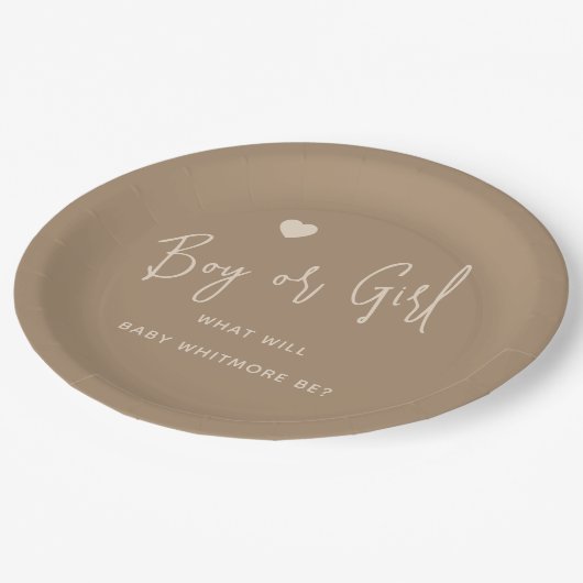 ミニマリストのブラウンボーイまたはガールジェンダーの表示 ペーパープレート (アングル)