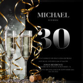 ミニマリストのブラックとシルバー30th誕生日パーティー 招待状