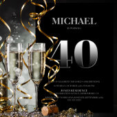 ミニマリストのブラックとシルバー40th誕生日パーティー 招待状