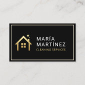 ミニマリストのブラックと金ゴールドクリーニングサービス 名刺 (正面)