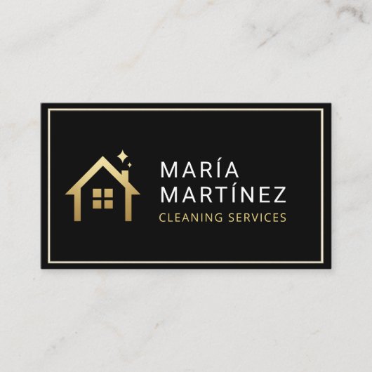 ミニマリストのブラックと金ゴールドクリーニングサービス 名刺 (正面)