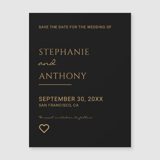 ミニマリストのブラックと金ゴールドモダンハート結婚の (正面)
