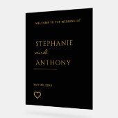 ミニマリストのブラックと金ゴールドモダンハート結婚の アクリルサイン (傾斜)