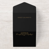 ミニマリストのブラックと金ゴールドモダンハート結婚の オールインワン招待状 (外側)