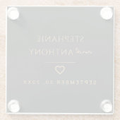 ミニマリストのブラックと金ゴールドモダンハート結婚の ガラスコースター (裏面)