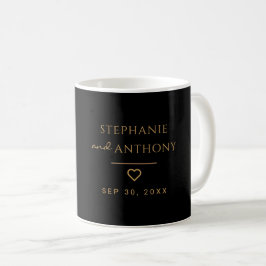 ミニマリストのブラックと金ゴールドモダンハート結婚の コーヒーマグカップ