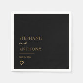 ミニマリストのブラックと金ゴールドモダンハート結婚の スタンダードカクテルナプキン (正面)