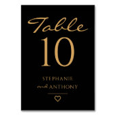 ミニマリストのブラックと金ゴールドモダンハート結婚の テーブルナンバー (裏面)