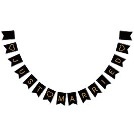 ミニマリストのブラックと金ゴールドモダンハート結婚の バンティングフラッグ