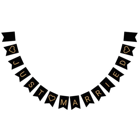 ミニマリストのブラックと金ゴールドモダンハート結婚の バンティングフラッグ (全)