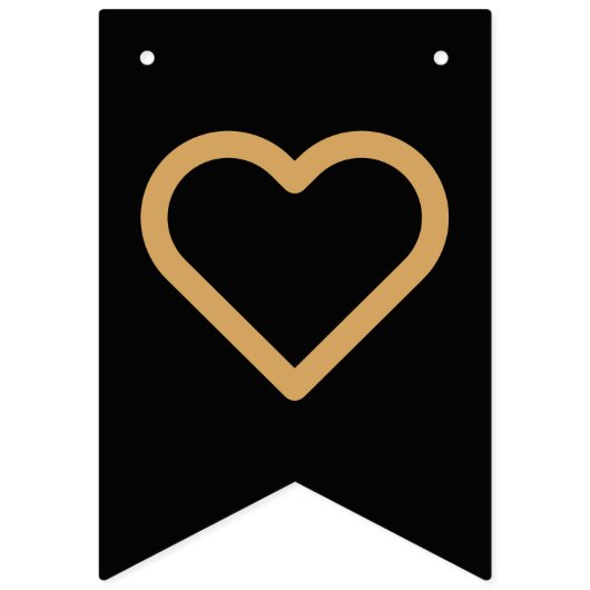 ミニマリストのブラックと金ゴールドモダンハート結婚の バンティングフラッグ (第2の旗)