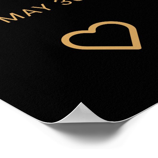 ミニマリストのブラックと金ゴールドモダンハート結婚の ポスター (角)