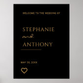 ミニマリストのブラックと金ゴールドモダンハート結婚の ポスター (正面)