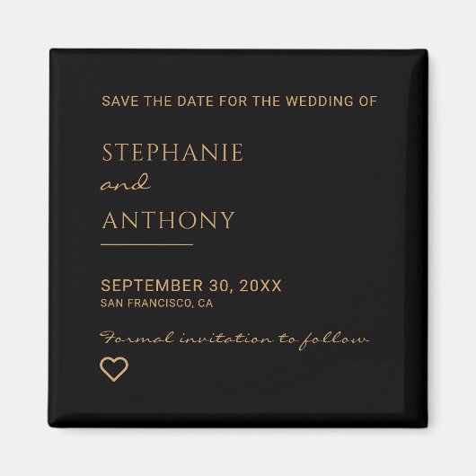 ミニマリストのブラックと金ゴールドモダンハート結婚の マグネット (正面)