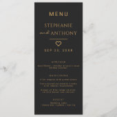 ミニマリストのブラックと金ゴールドモダンハート結婚の メニュー (正面)