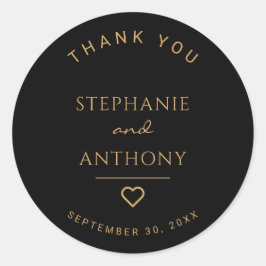 ミニマリストのブラックと金ゴールドモダンハート結婚の ラウンドシール