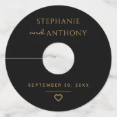 ミニマリストのブラックと金ゴールドモダンハート結婚の ワイングラスタグ (裏面)