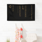 ミニマリストのブラックと金ゴールドモダンハート結婚の 横断幕 (インサイチュ)