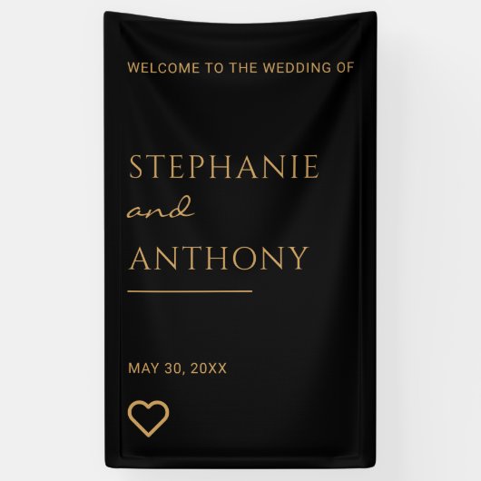 ミニマリストのブラックと金ゴールドモダンハート結婚の 横断幕 (縦)