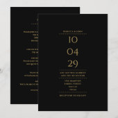 ミニマリストのブラックと金ゴールド結婚のデートをすべて1つにする 招待状 (正面/裏面)