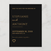 ミニマリストのブラックと金ゴールド結婚ハート 案内ポストカード (正面)