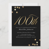 ミニマリストのブラックと金ゴールド100th誕生日パーティー 招待状 (正面)