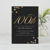 ミニマリストのブラックと金ゴールド100th誕生日パーティー 招待状 (スタンド正面)