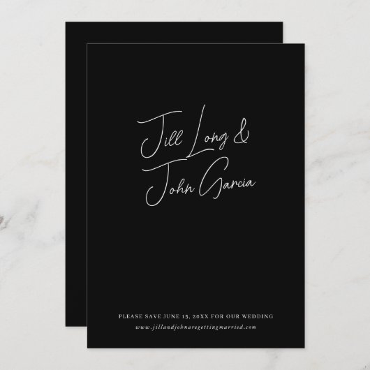 ミニマリストのブラックウェディング日付を保存 招待状 (正面/裏面)