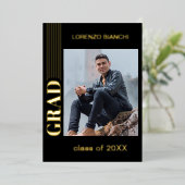 ミニマリストのブラックゴールドフォイル卒業発表 箔招待状 (立ち正面)