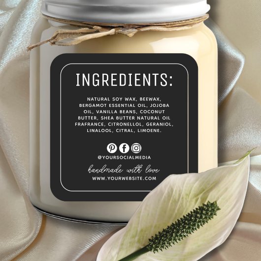 ミニマリストのブラックソーシャルメディアの成分ラベル スクエアシール