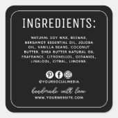 ミニマリストのブラックソーシャルメディアの成分ラベル スクエアシール (正面)