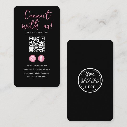 ミニマリストのブラックピンクQrコードが私たちと接続 エンクロージャーカード (正面/裏面)
