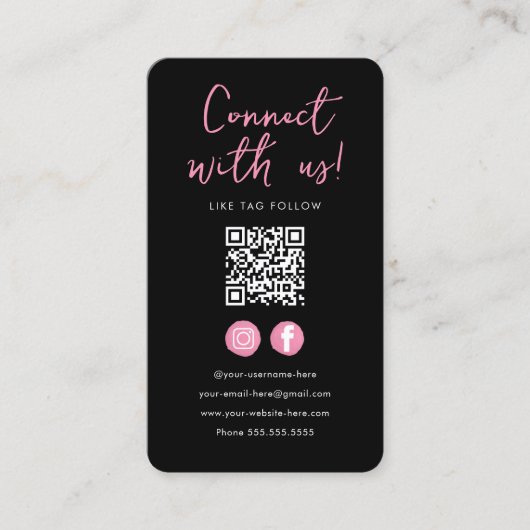 ミニマリストのブラックピンクQrコードが私たちと接続 名刺 (正面)